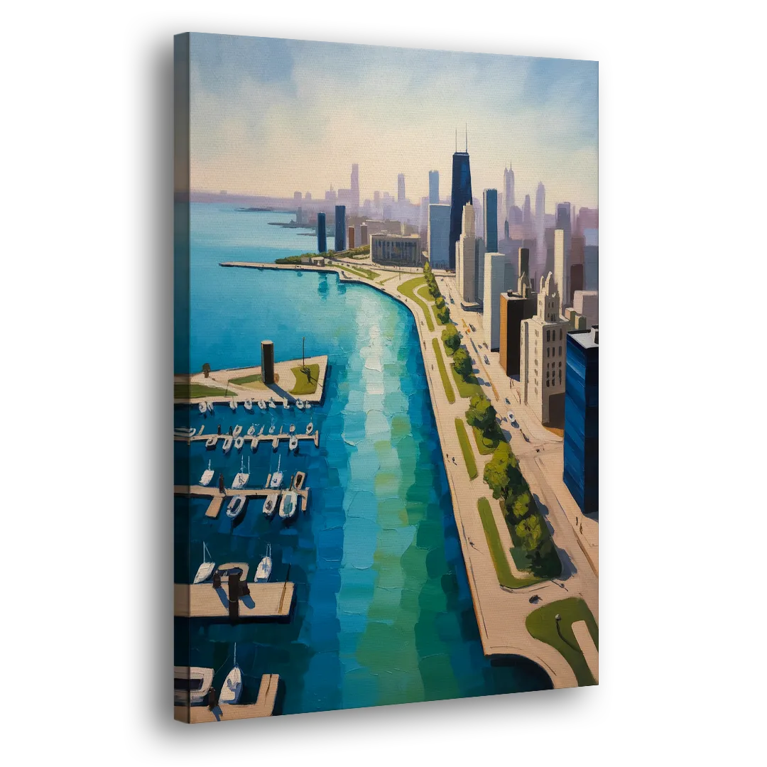 Chicago Harbor Aerial View Side - Canvas Wall Art