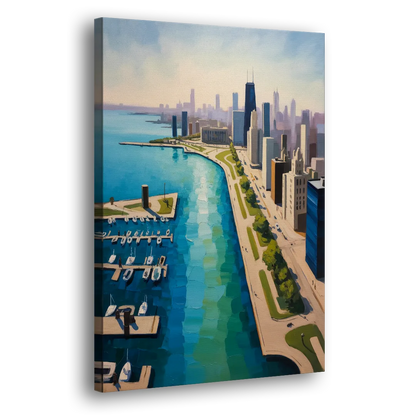 Chicago Harbor Aerial View Side - Canvas Wall Art