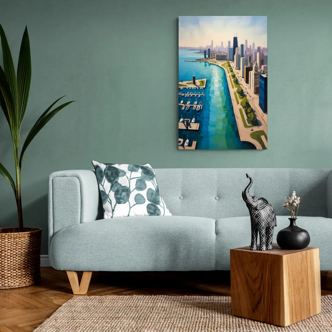 Chicago Harbor Aerial View - Canvas Wall Art Living Room