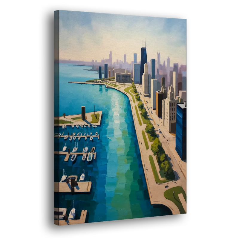 Chicago Harbor Aerial View - Canvas Print Art Sides