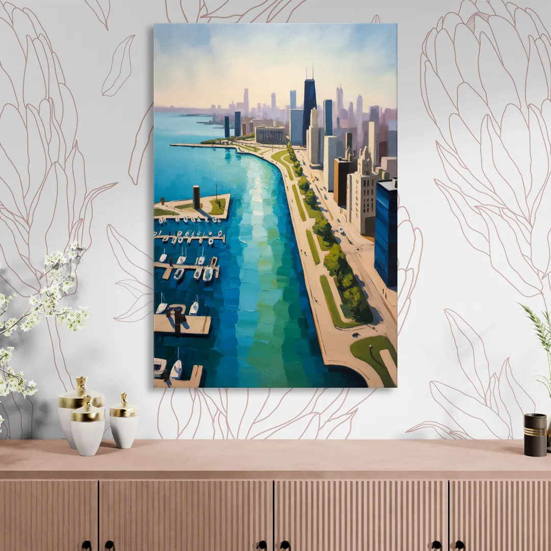 Chicago Harbor Aerial View Sitting Room - Canvas Wall Art