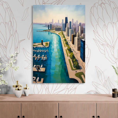 Chicago Harbor Aerial View Sitting Room - Canvas Wall Art