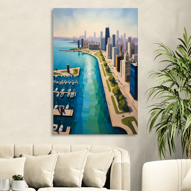 Chicago Harbor Aerial View Living Room - Canvas Wall Art