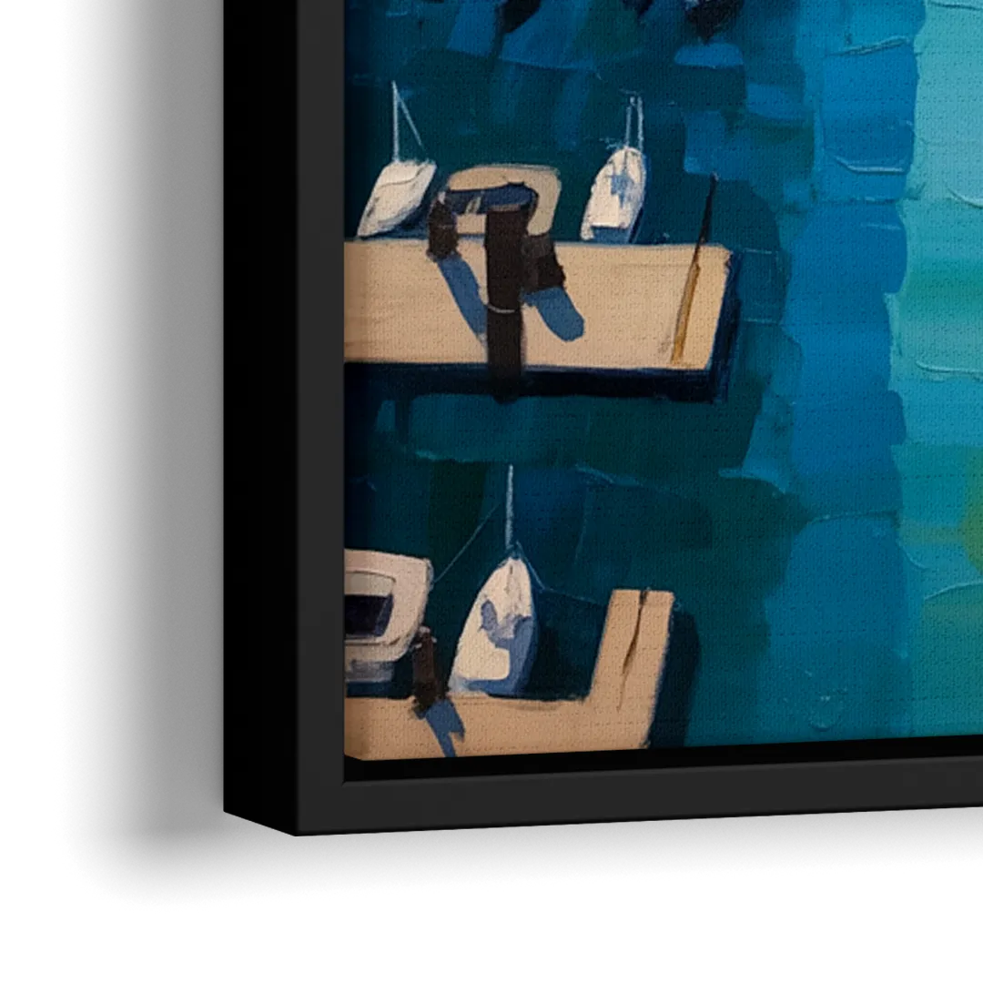 Chicago Harbor Aerial View - Close-Up Black Frame Canvas