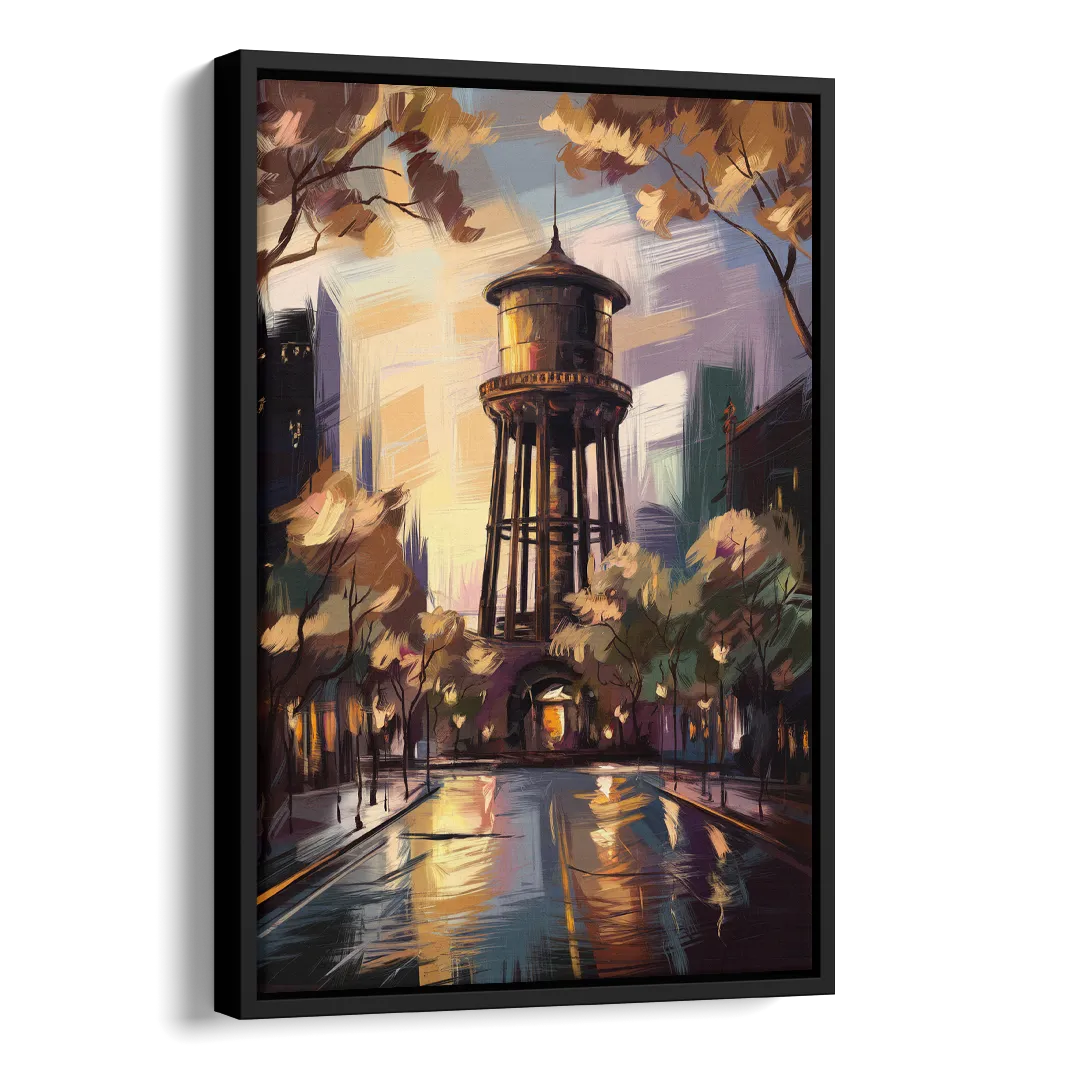 Chicago Historic Water Tower Side - Black Canvas Wall Art