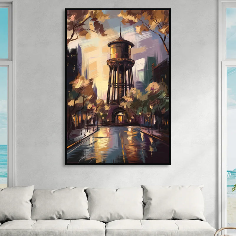 Chicago Historic Water Tower Living Room - Black Canvas Wall Art