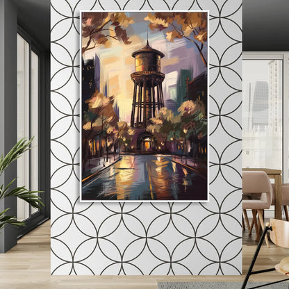 Chicago Historic Water Tower Living Room - White Canvas Wall Art