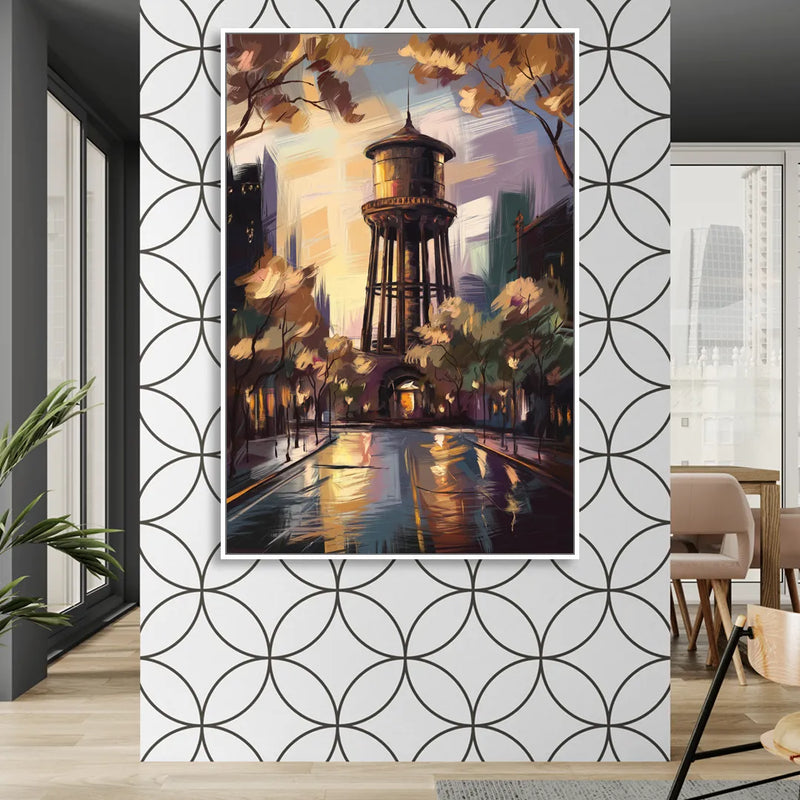 Chicago Historic Water Tower Living Room - White Canvas Wall Art