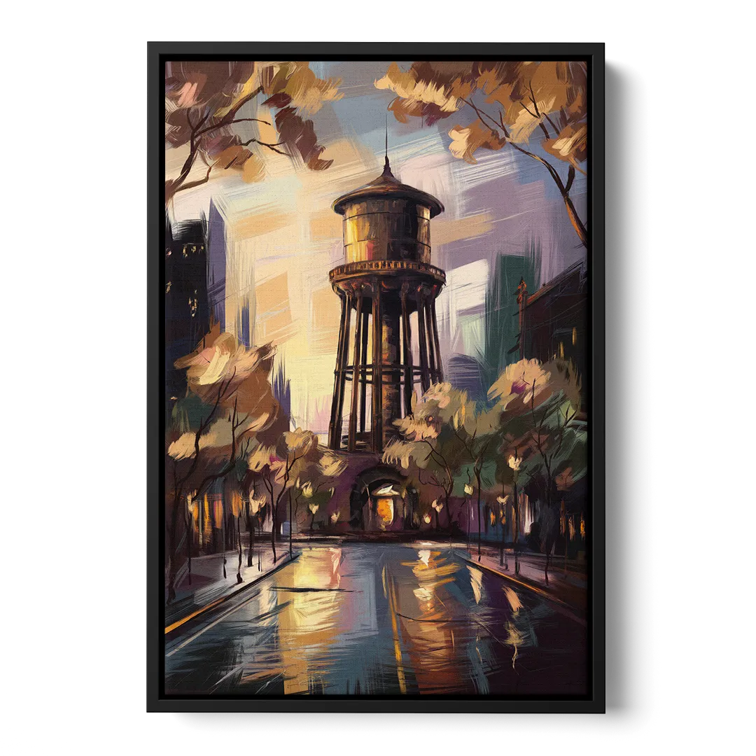 Chicago Historic Water Tower Front - Black Canvas Wall Art