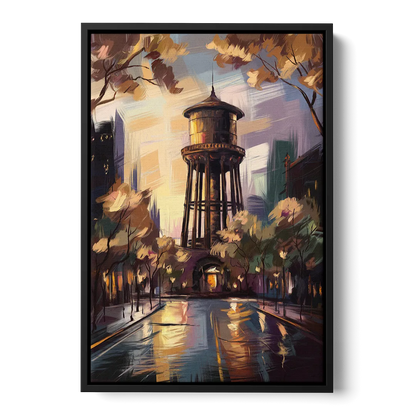 Chicago Historic Water Tower Front - Black Canvas Wall Art