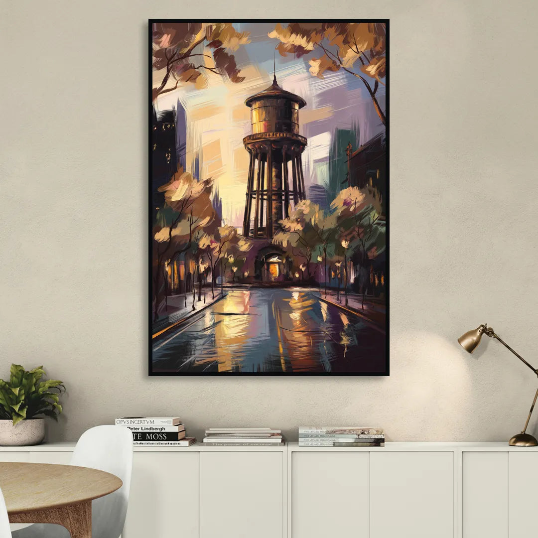 Chicago Historic Water Tower Sitting Room - Black Canvas Wall Art