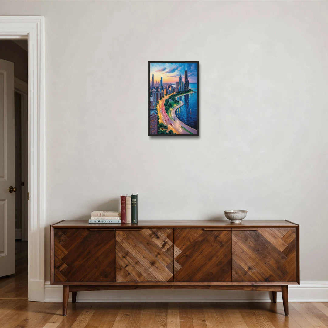 Chicago Lake Shore Drive - Black Framed Canvas Wall Art - Coffee Table - 16x24