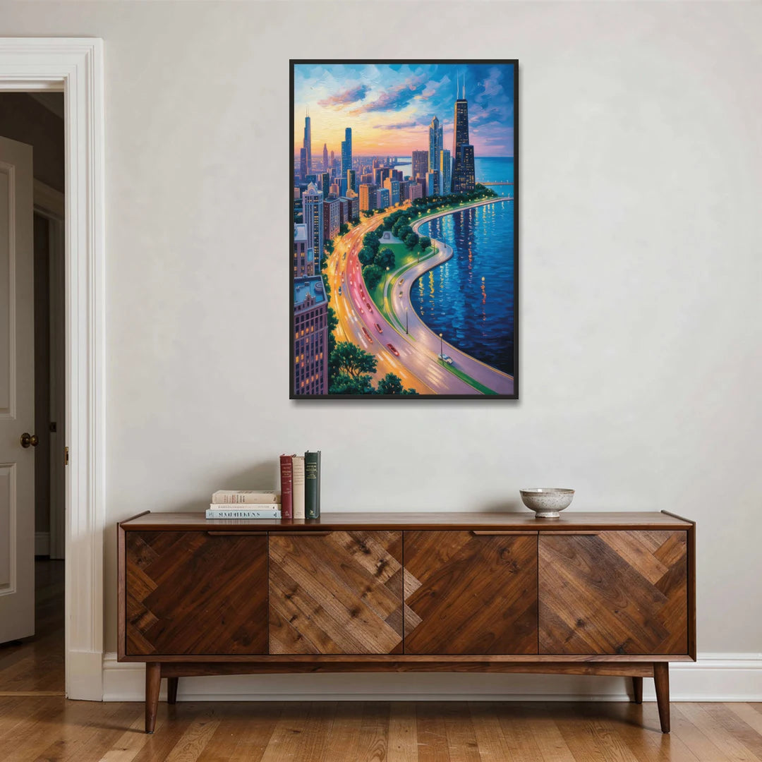 Chicago Lake Shore Drive - Black Framed Canvas Wall Art - Coffee Table - 32x48