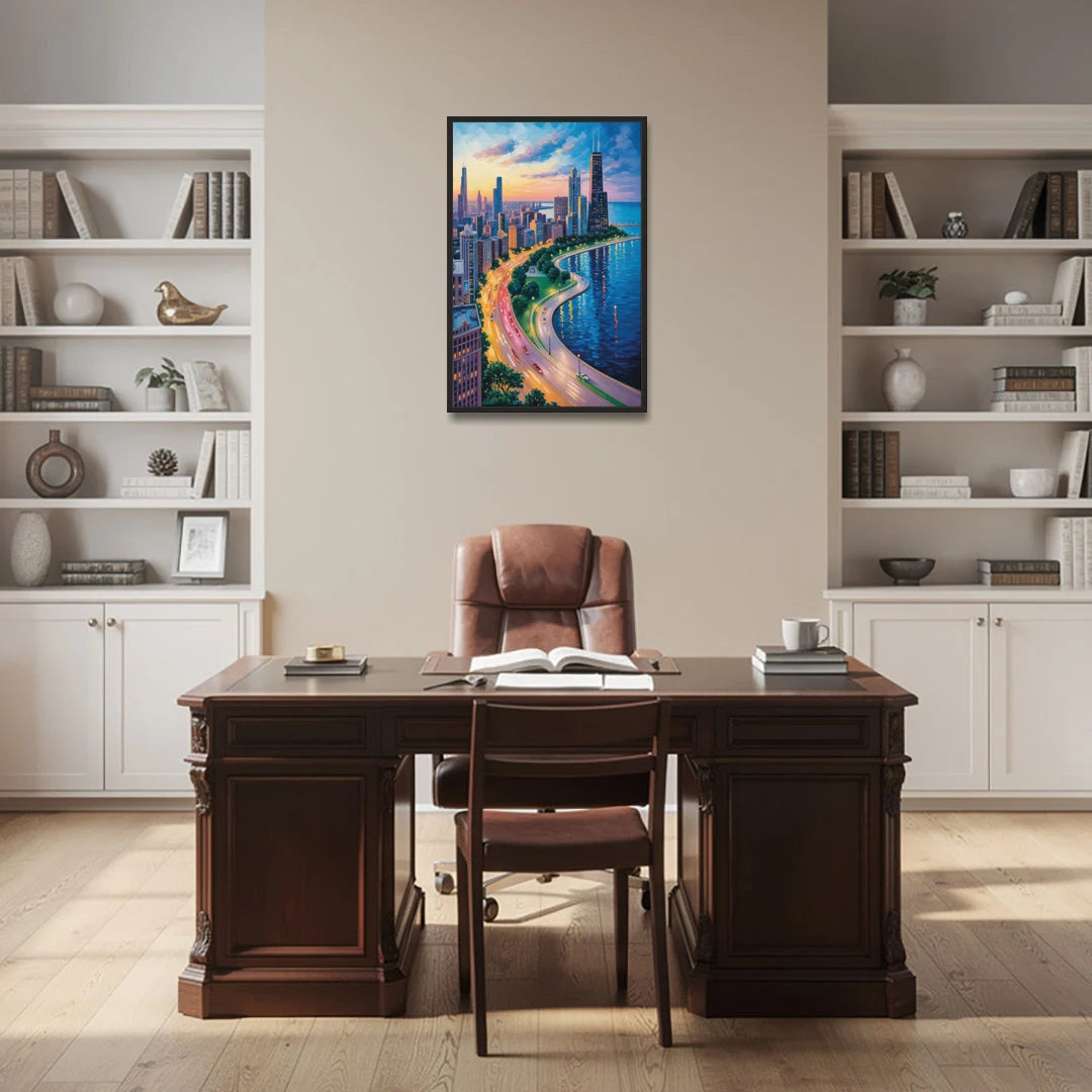 Chicago Lake Shore Drive - Black Framed Canvas Wall Art - Office - 24x36