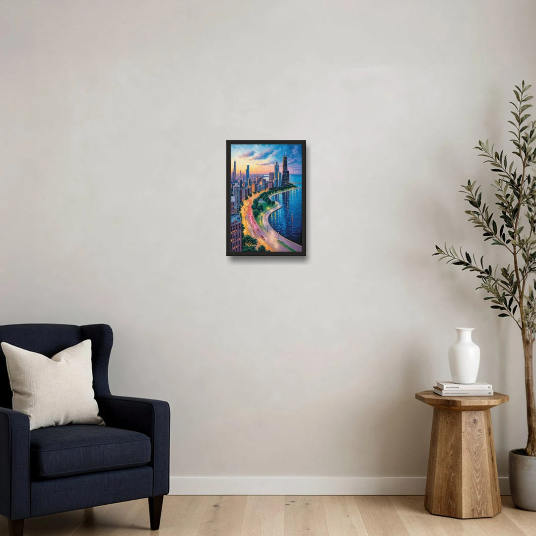 Chicago Lake Shore Drive - Black Framed Canvas Wall Art - Sofa - 12x18