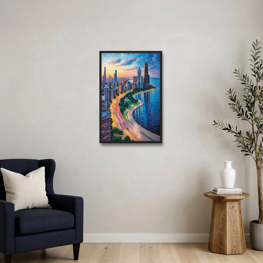 Chicago Lake Shore Drive - Black Framed Canvas Wall Art - Sofa - 20x30