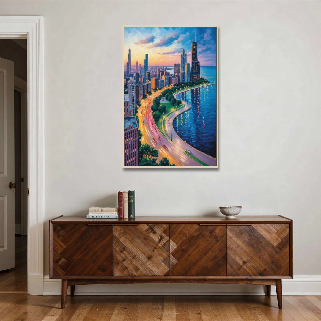 Chicago Lake Shore Drive - Oak Framed Canvas Wall Art - Coffee Table - 32x48