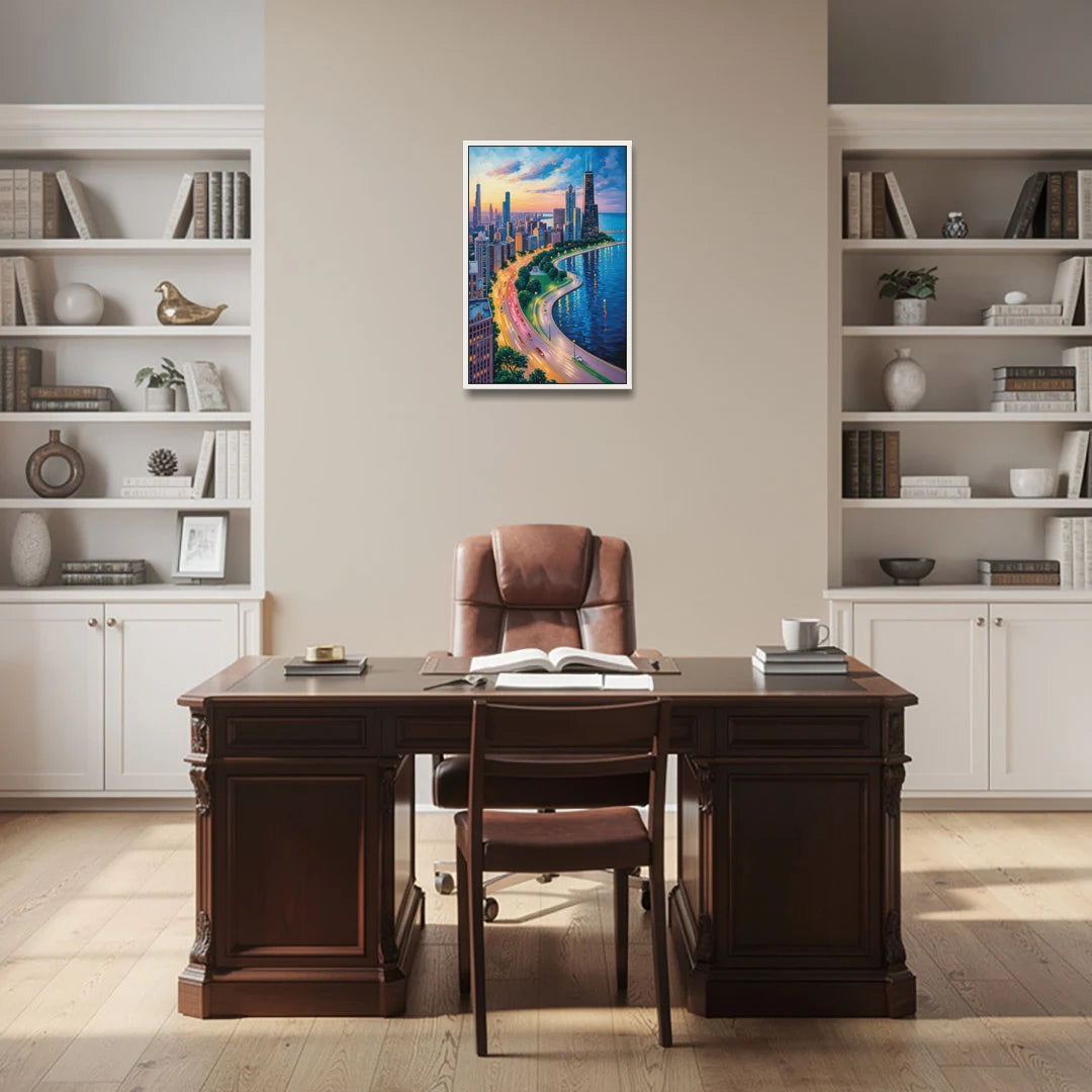 Chicago Lake Shore Drive - White Framed Canvas Wall Art - Office - 20x30