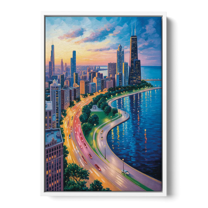 Chicago Lake Shore Drive - White Frame Canvas