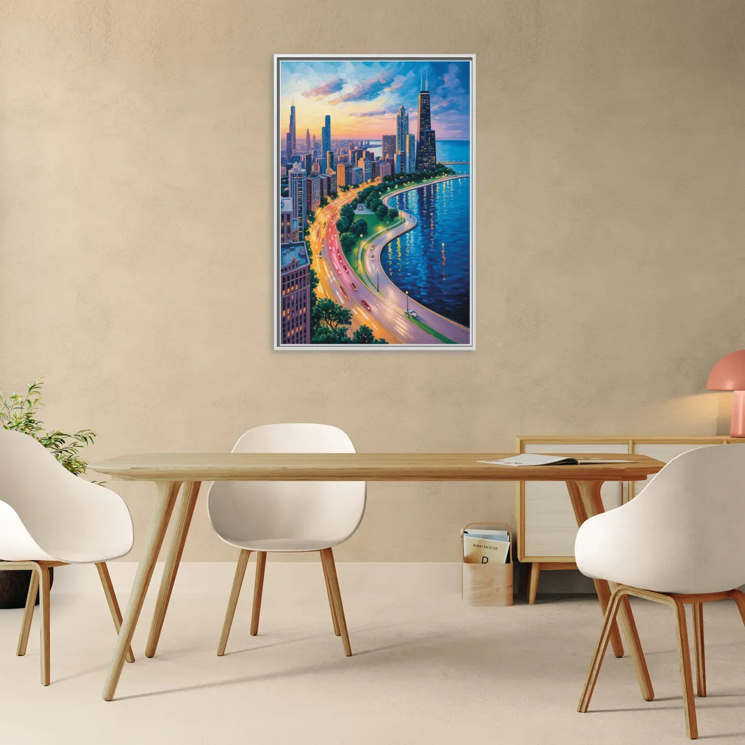 Chicago Lake Shore Drive - Living Room White Frame Canvas