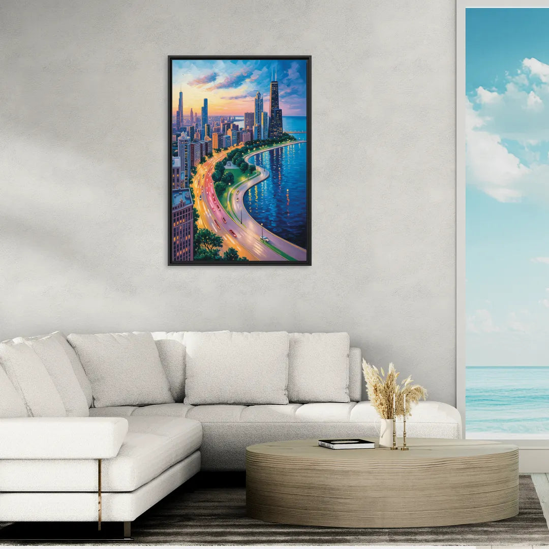 Chicago Lake Shore Drive - Living Room Black Frame Canvas