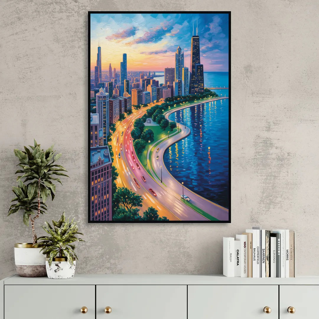 Chicago Lake Shore Drive Sitting Room - Black Canvas Wall Art