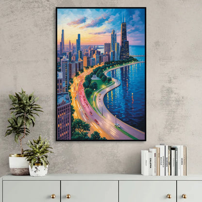 Chicago Lake Shore Drive Sitting Room - Black Canvas Wall Art