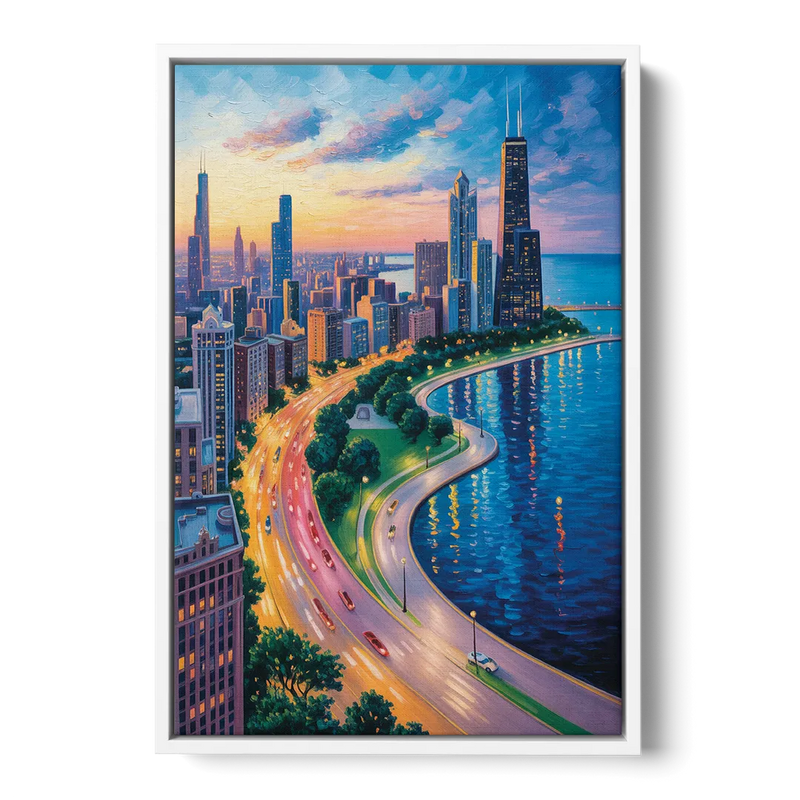 Chicago Lake Shore Drive Front - White Canvas Wall Art