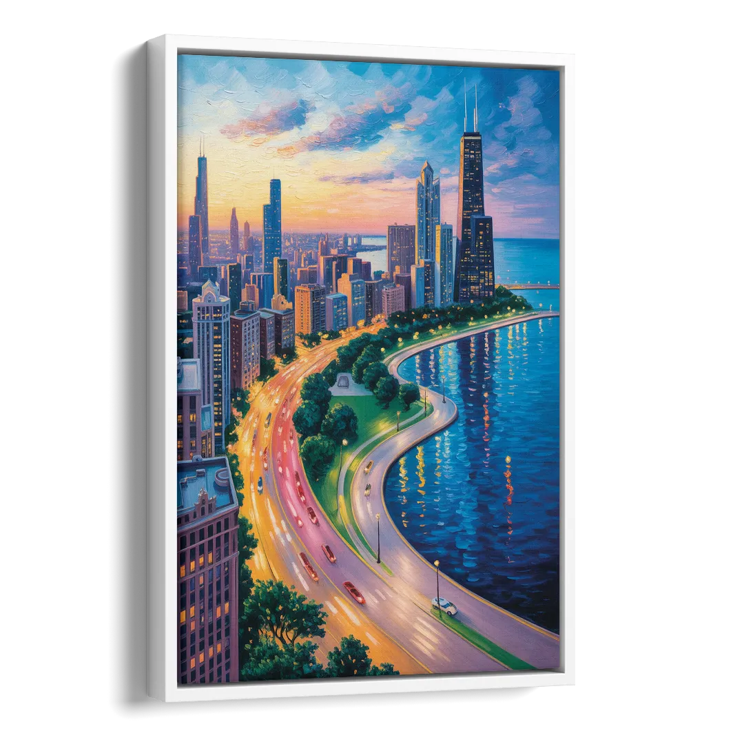 Chicago Lake Shore Drive Side - White Canvas Wall Art