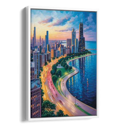 Chicago Lake Shore Drive Side - White Canvas Wall Art