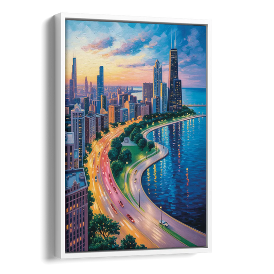 Chicago Lake Shore Drive Side - White Canvas Wall Art