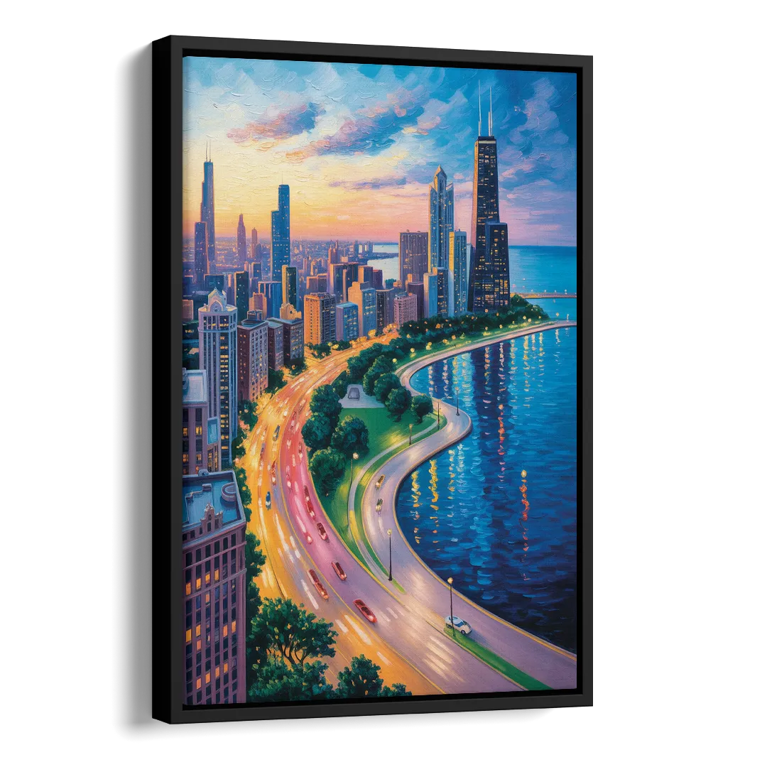 Chicago Lake Shore Drive Side - Black Canvas Wall Art