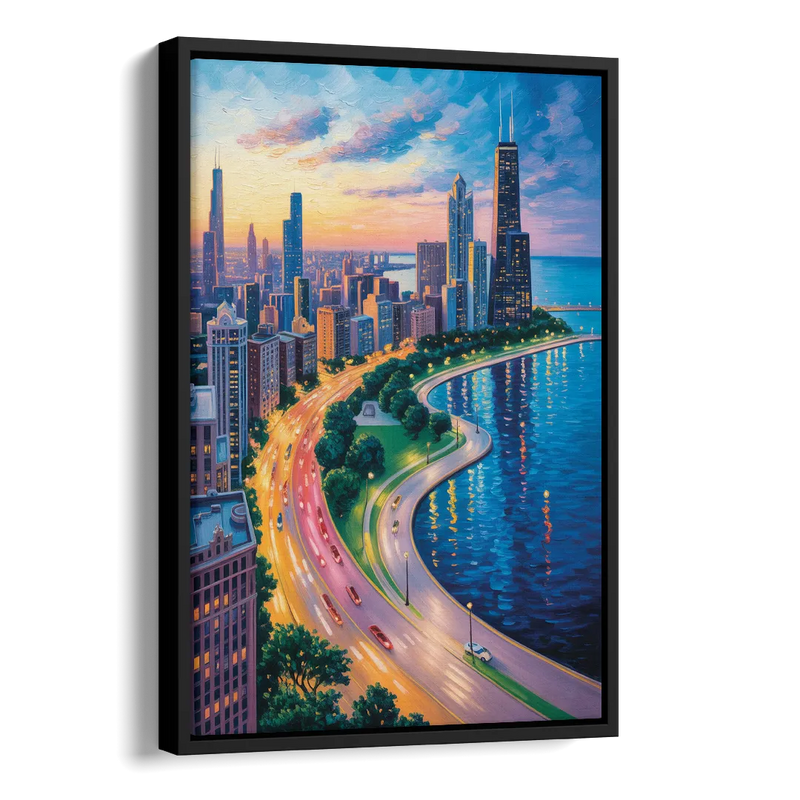 Chicago Lake Shore Drive Side - Black Canvas Wall Art