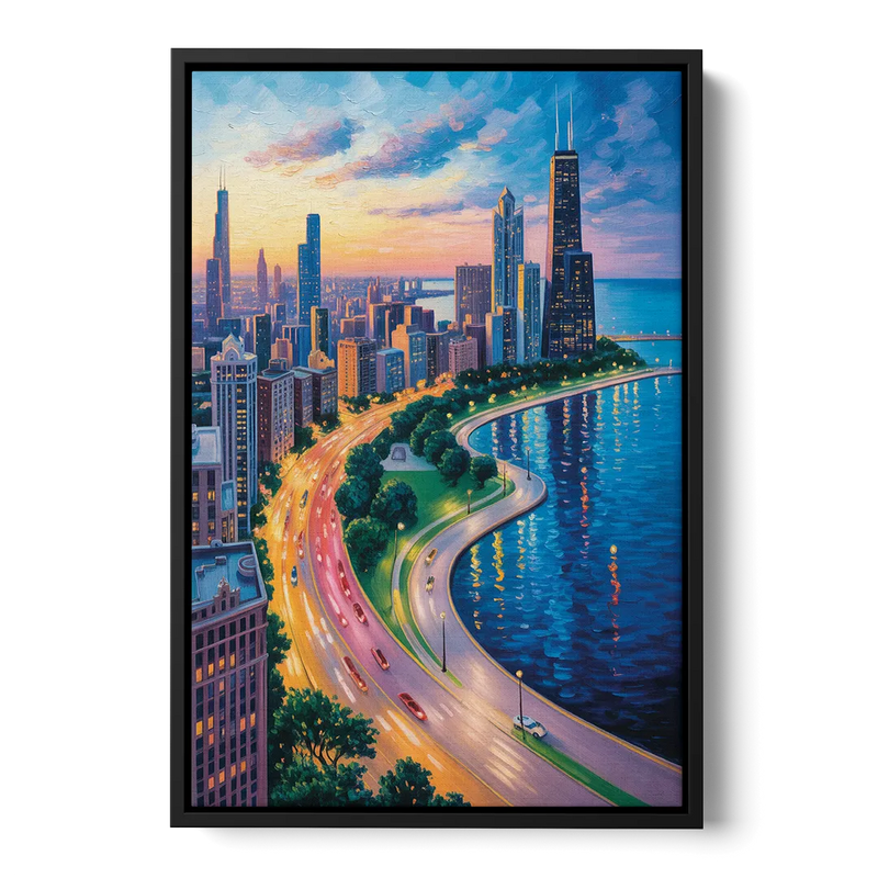 Chicago Lake Shore Drive Front - Black Canvas Wall Art