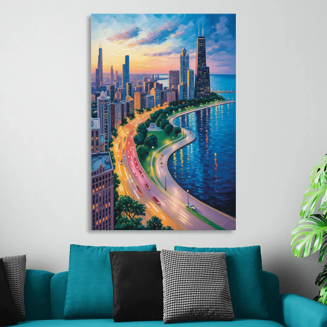 Chicago Lake Shore Drive Sitting Room - Canvas Wall Art