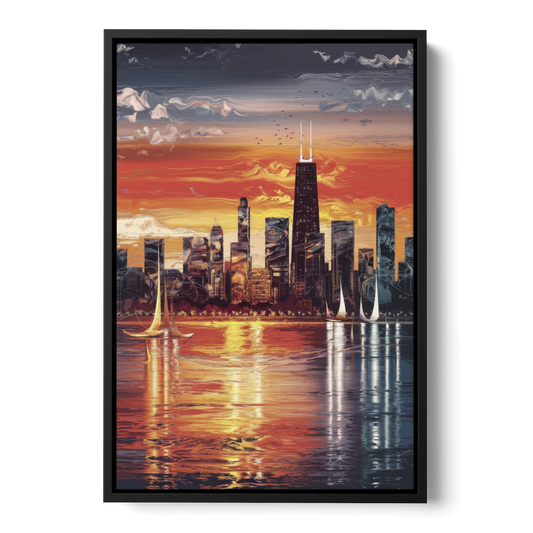 Chicago Lakefront Beauty - Black Framed Canvas Wall Art - Front