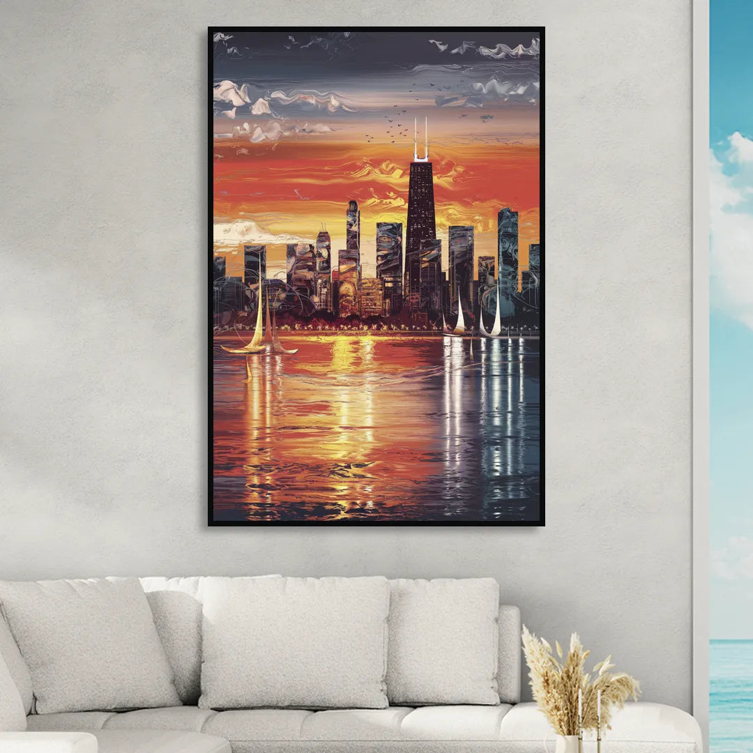 Chicago Lakefront Beauty Sitting Room - Black Canvas Wall Art