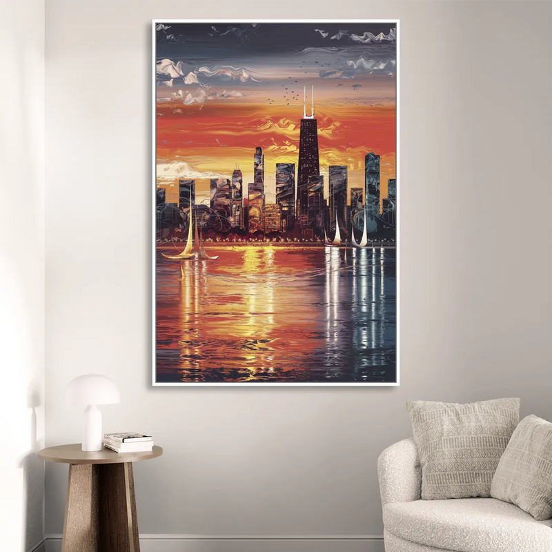 Chicago Lakefront Beauty Living Room - White Canvas Wall Art