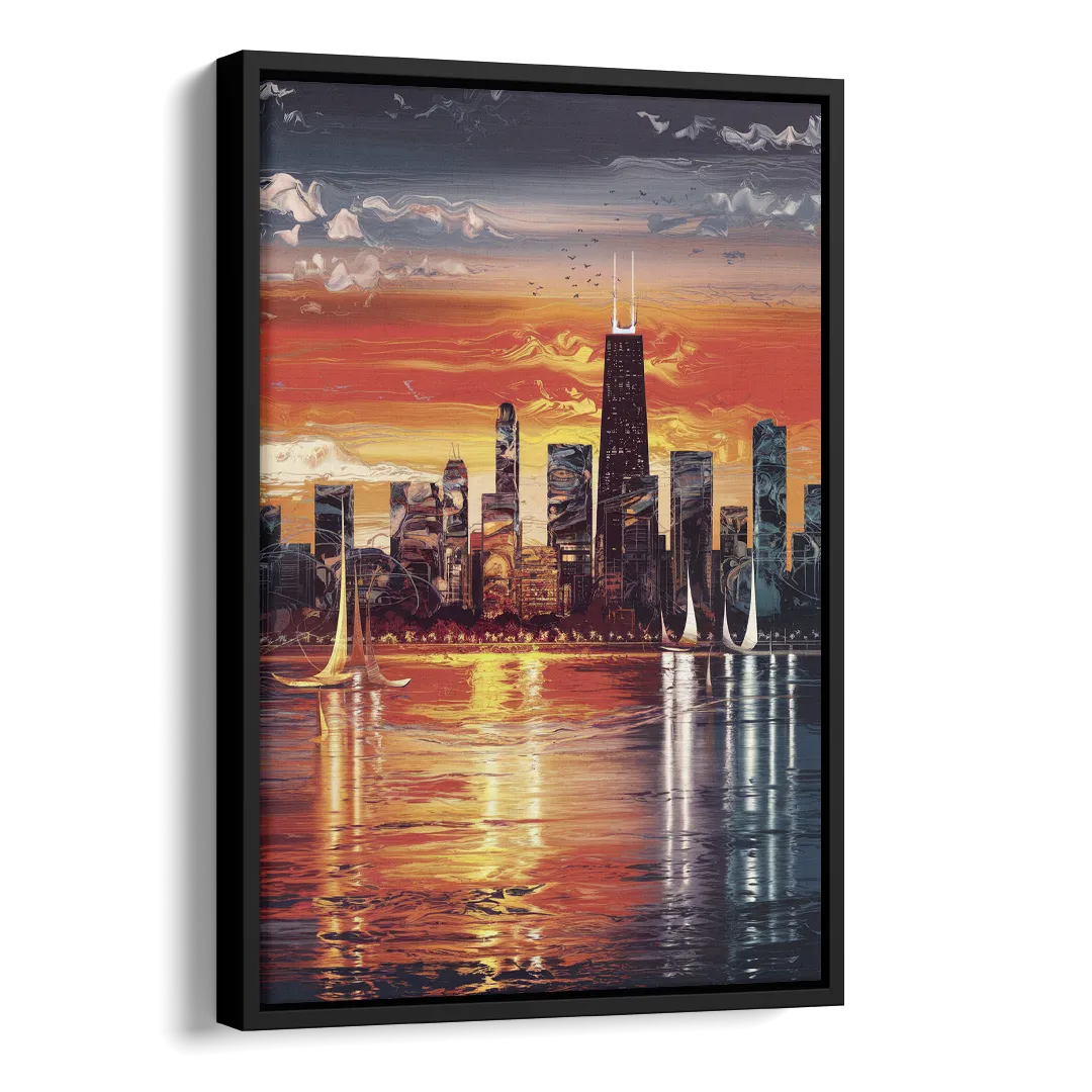 Chicago Lakefront Beauty Side - Black Canvas Wall Art
