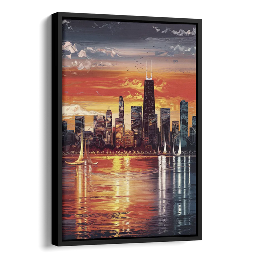 Chicago Lakefront Beauty Side - Black Canvas Wall Art
