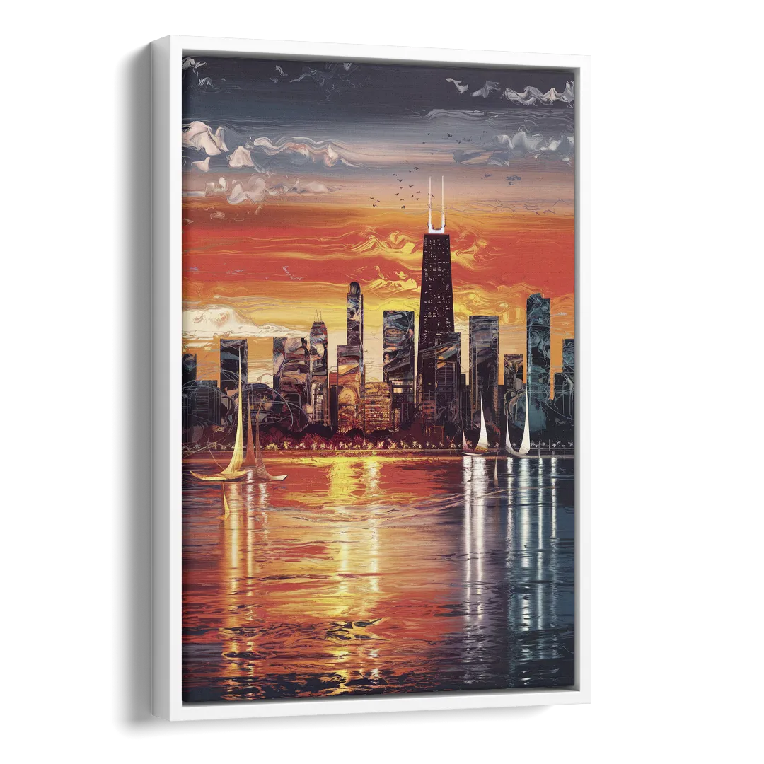 Chicago Lakefront Beauty Side - White Canvas Wall Art