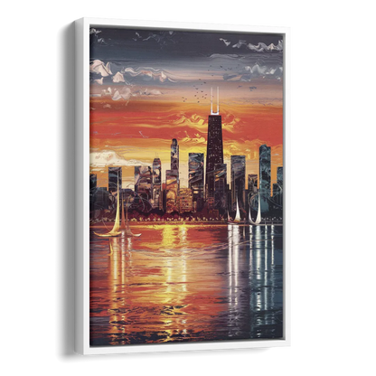 Chicago Lakefront Beauty Side - White Canvas Wall Art