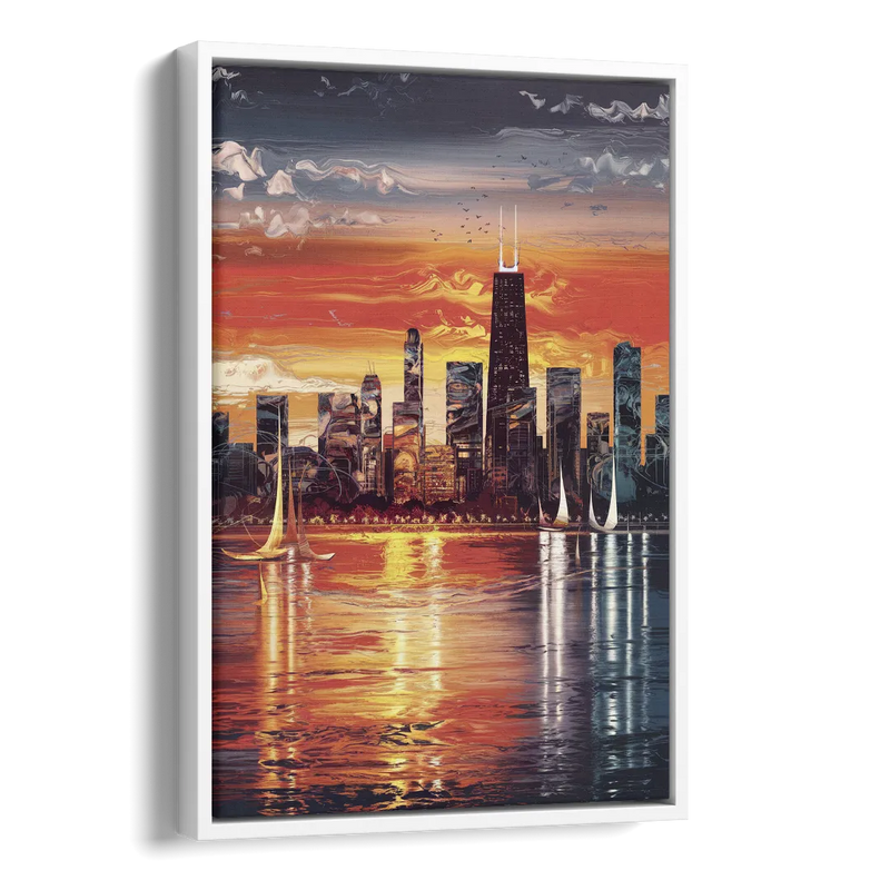 Chicago Lakefront Beauty Side - White Canvas Wall Art