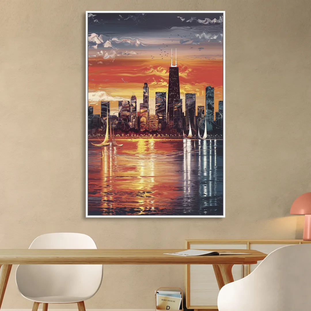 Chicago Lakefront Beauty Sitting Room - White Canvas Wall Art