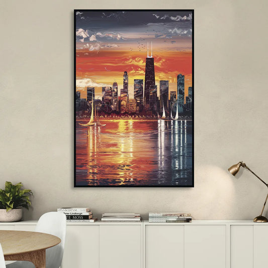 Chicago Lakefront Beauty Living Room - Black Canvas Wall Art