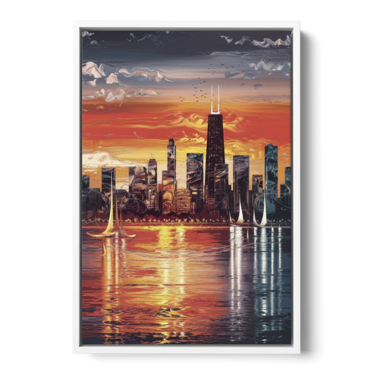Chicago Lakefront Beauty - White Framed Canvas Wall Art - Front