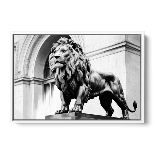 Chicago Lions at the Art Institute - White Framed Canvas Wall Art - Front