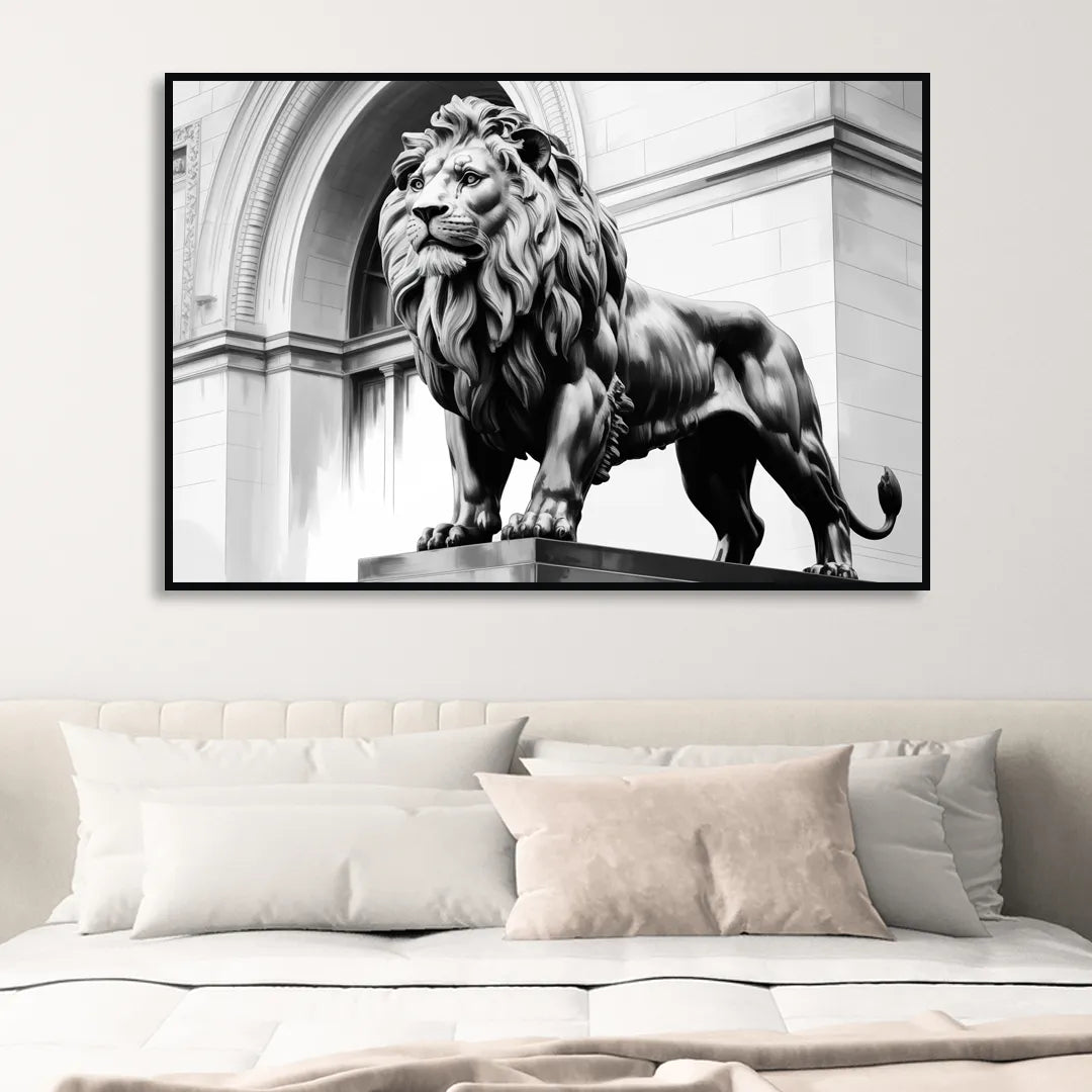 Chicago Lions at the Art Institute Living Room - Black Canvas Wall Art