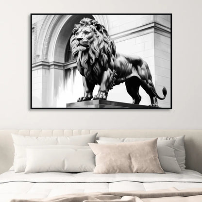 Chicago Lions at the Art Institute Living Room - Black Canvas Wall Art