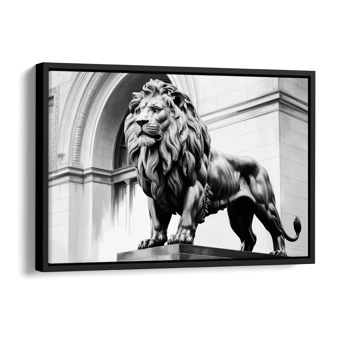 Chicago Lions at the Art Institute Side - Black Canvas Wall Art
